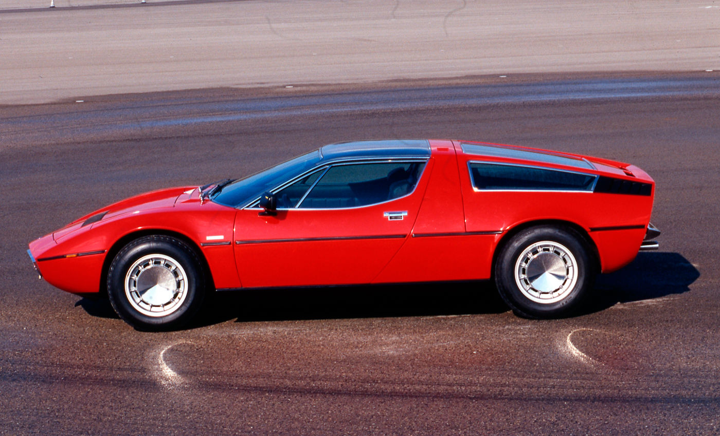 1971 Maserati Bora - side view of the classic car model in red
