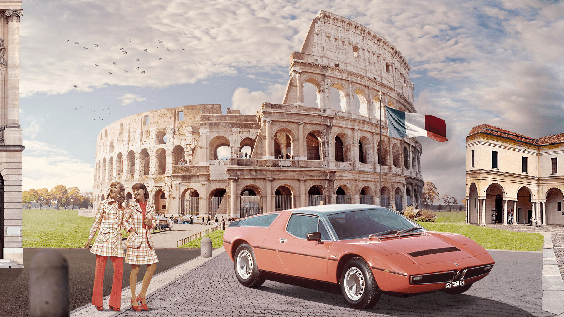 Storia di Maserati - 1970: Maserati Bora a Roma, davanti al Colosseo