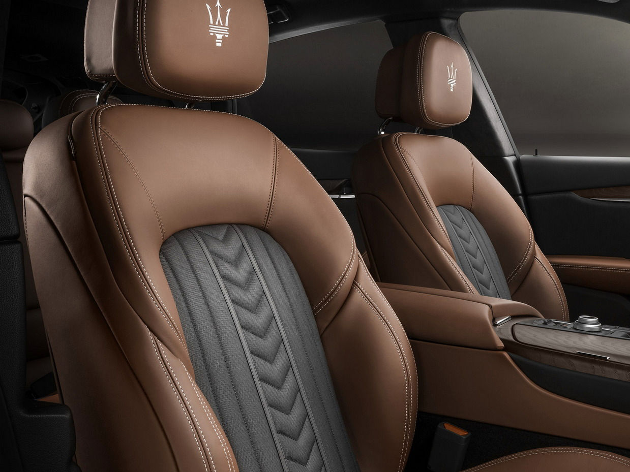 Detail of seats covered in Zegna leather