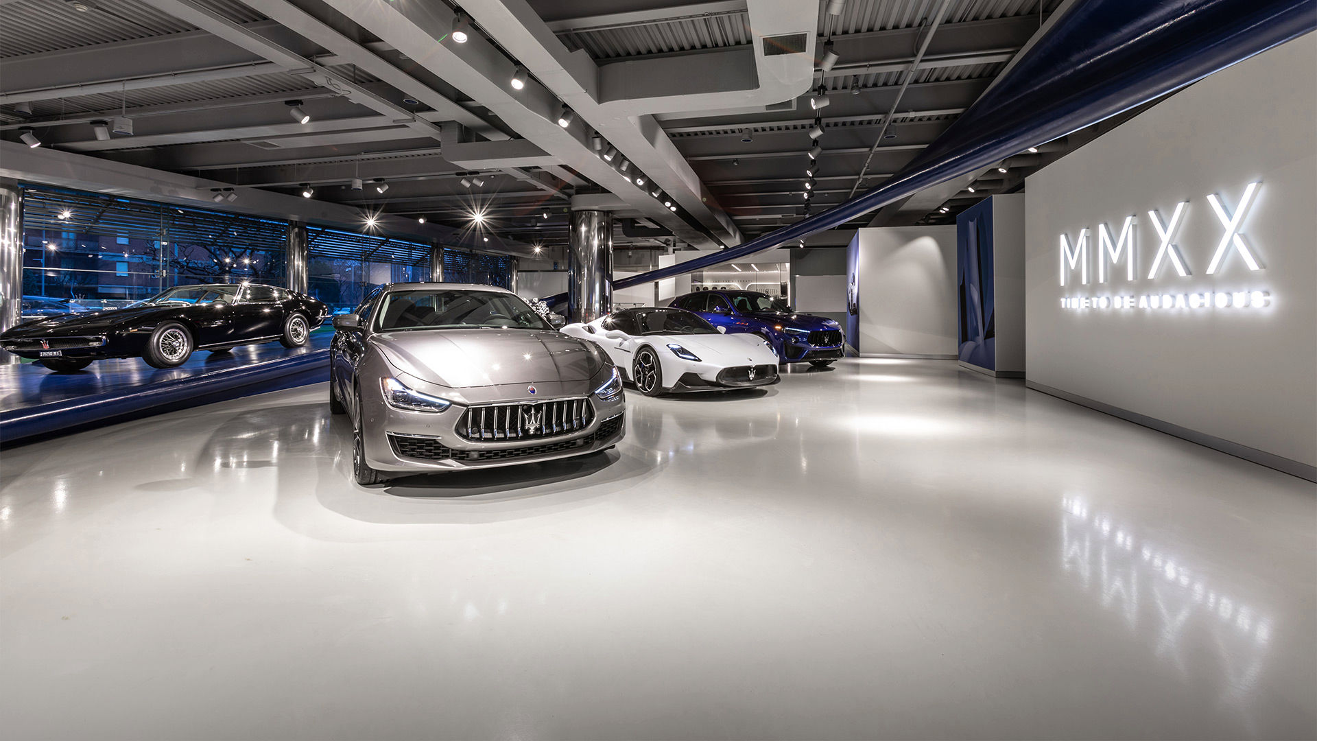 Maserati models lined up in Maserati Factory