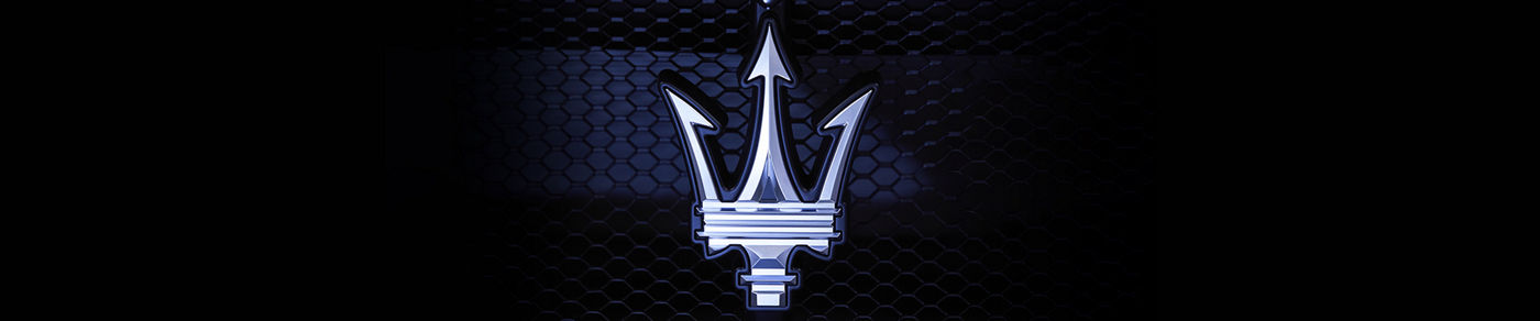 Maserati logo in black, silver, and blue