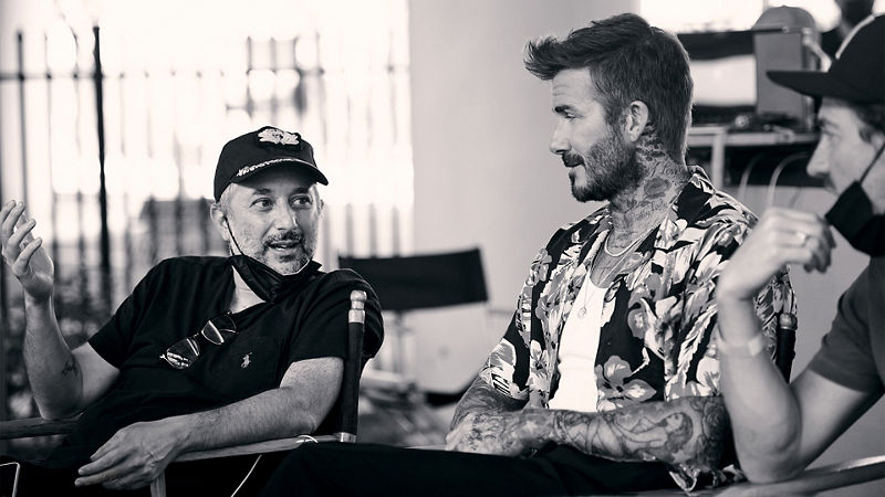 David Beckham with Maserati technicians