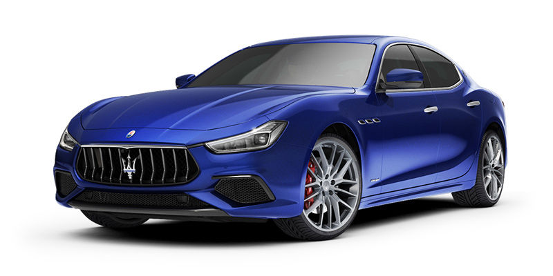 Front and side view of a blue Maserati Ghibli S Q4