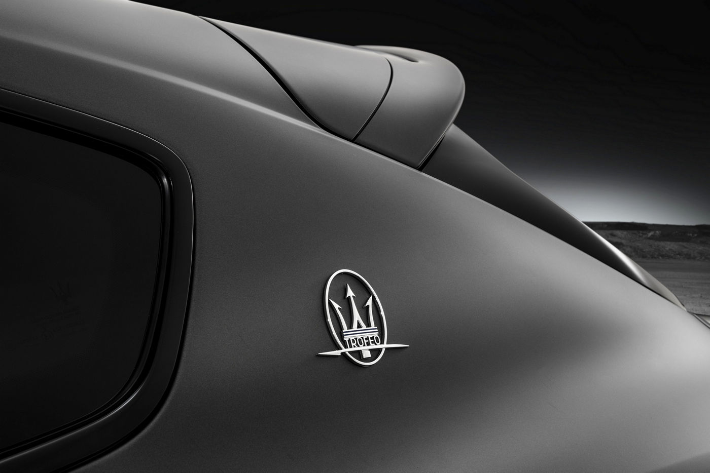 Focusing on the exclusive Maserati Trofeo Logo on Maserati Levante Trofeo body