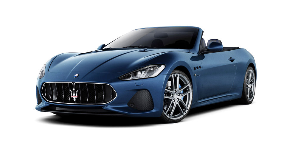 Blue GranCabrio, front and side view - the Maserati two door convertible