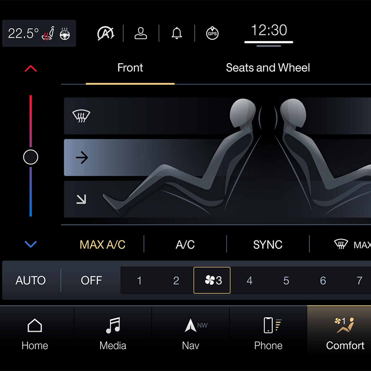 Ajuste de aire en pantalla electrónica de un Maserati Ghibli