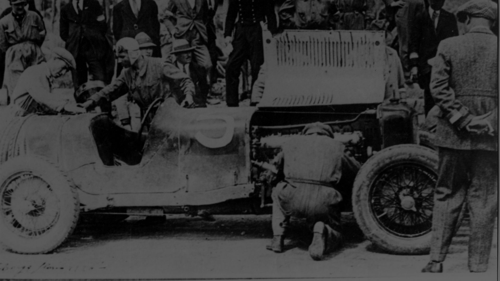 Black and white picture of first Maserati badged car in 1926
