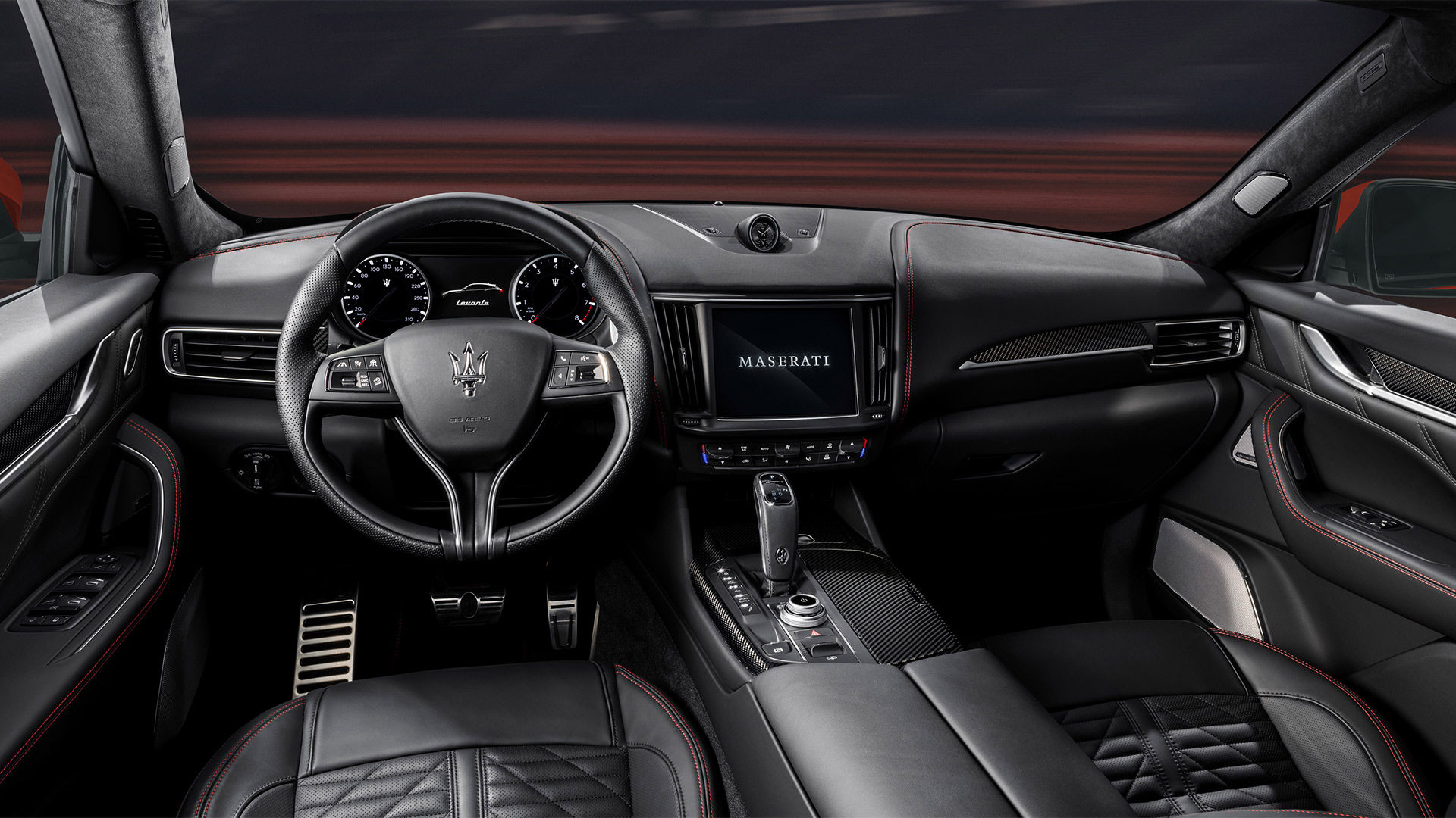 Detail of steering wheel and seats of F Tributo Special Edition