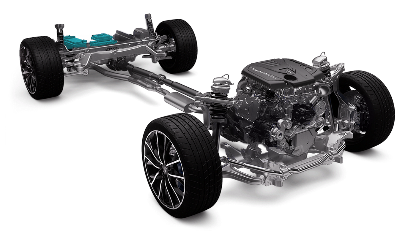 Maserati Ghibli Hybrid: Gewichtsverteilung - Gleichstromwandler und Batterie hinten platziert