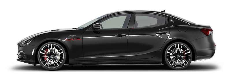 Luksusowy sedan Maserati Ghibli w kolorze czarnym z boku