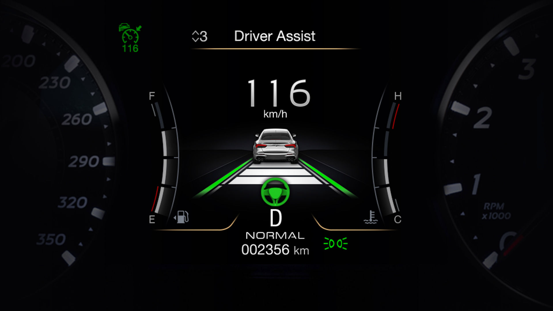 Detail of Driver Assist on Dashboard of Levante Trofeo