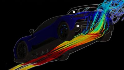Rendering of the air flows that pass below the Maserati GT2 while driving