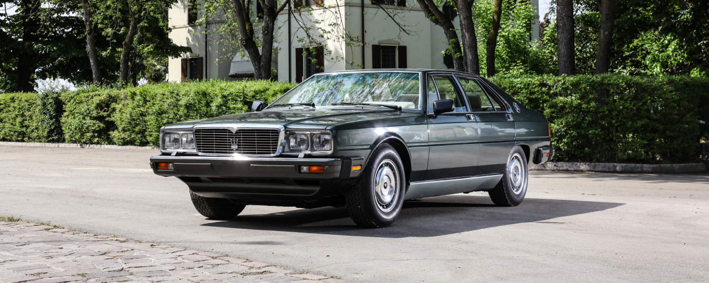 Maserati Quattroporte 3rd generation (1979) by Giugiaro, front and side view
