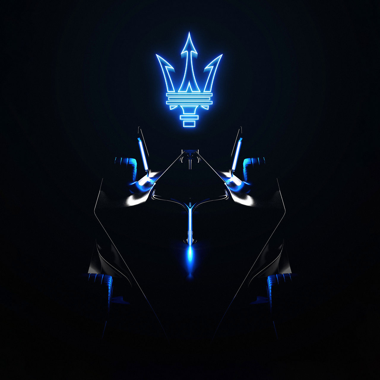 Black and blue Maserati logo