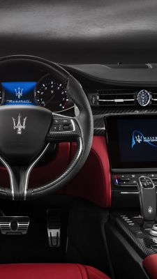 Maserati car dashboard, red and black