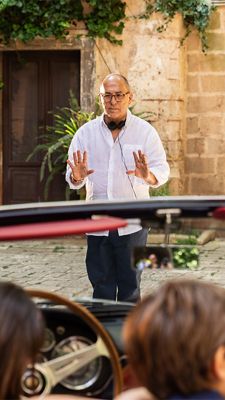 Director Ferzan Ozpetek on the scene in Otranto, Puglia, while working on the short film "Compagni di viaggio" (travel companions) for Maserati