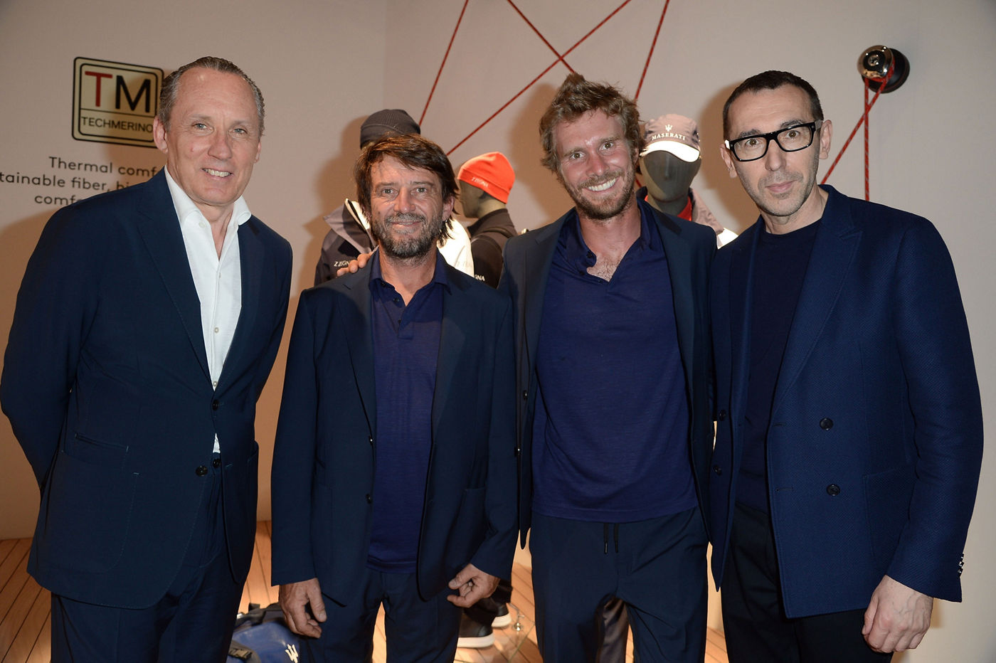 Gildo Zegna, Giovanni Soldini, Vittorio Bissaro y Alessandro Sartori durante el evento Maserati