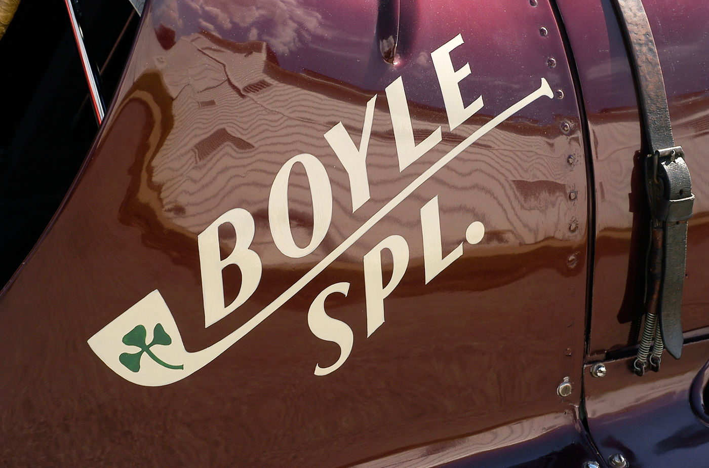 Inscripción "Boyle SPL." sobre Maserati 8CTF “Boyle Special”