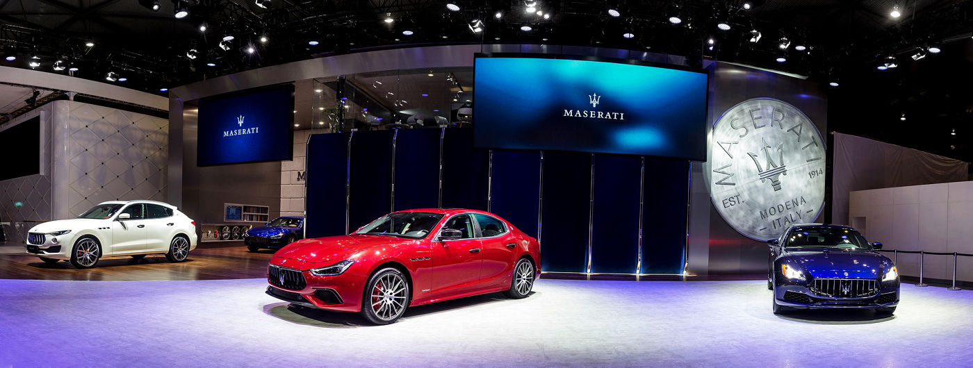 Gama Maserati en un salón de automóvil