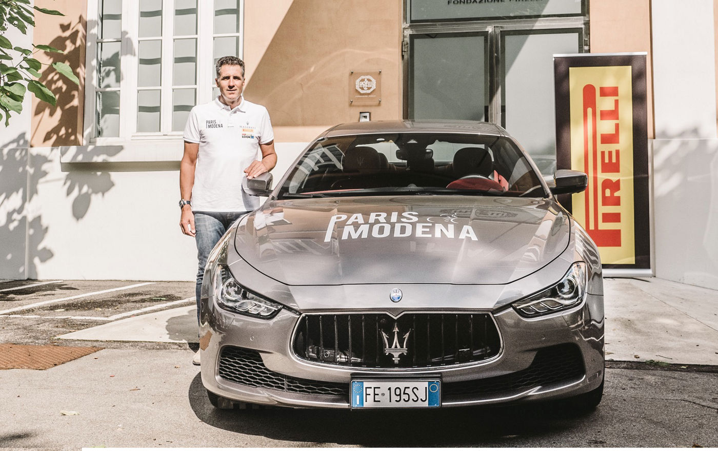 Miguel Indurain with a Maserati Ghibli at Fondazione Pirelli