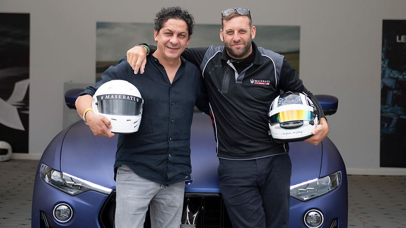Francesco-Mazzei-(left)-and-Jamie-Unwin-(right)-and-the-Levante-Trofeo-at-Festival-of-Speed-2019