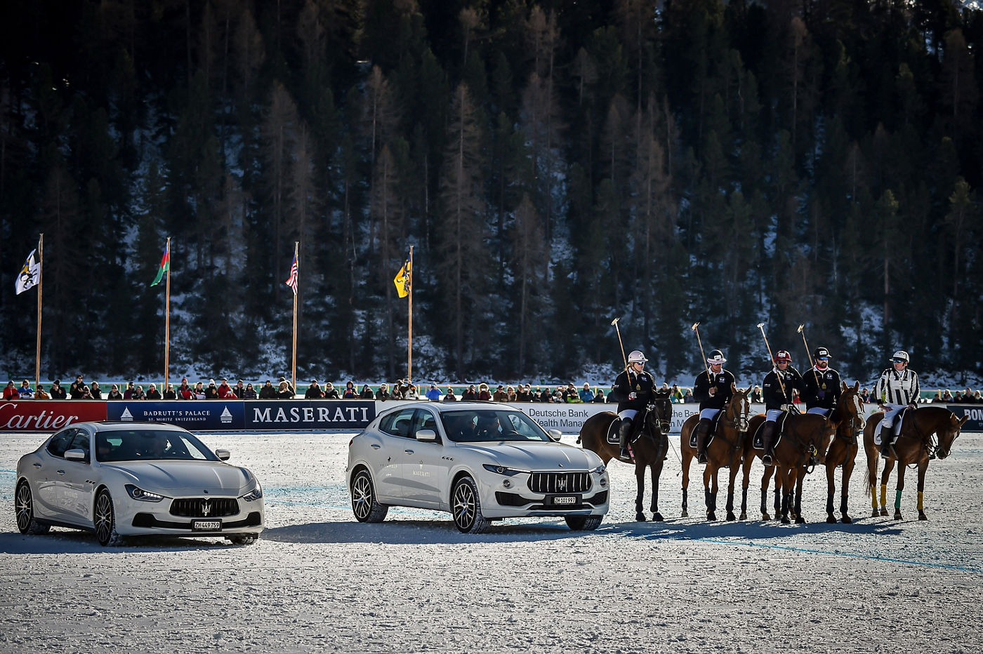 Maserati Ghibli e Levante alla World Cup di Polo a St-Moritz nel 2017