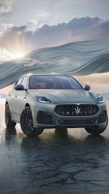 The Maserati Grecale SUV designed by Maserati Fuoriserie photographed in a frozen landscape with a drape behind it