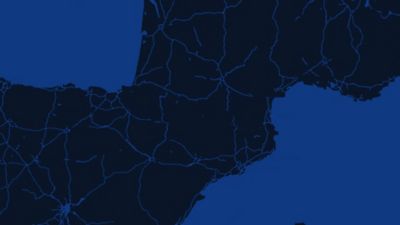 Extract of a geographical map depicting the Pyrenees region in blue